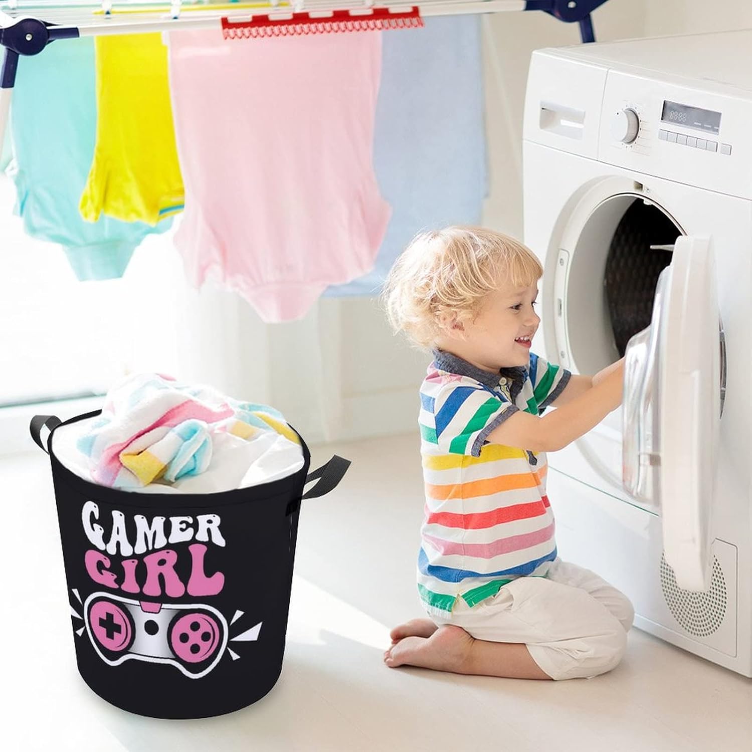 Gaming Pink Controller Large Laundry Hamper Basket