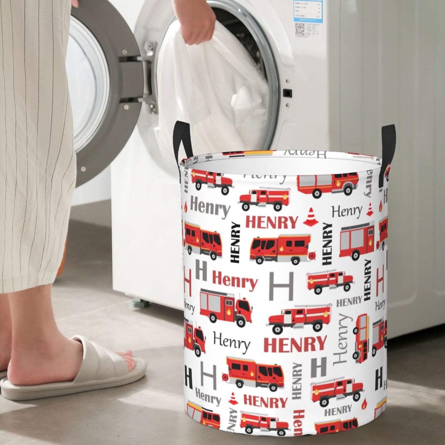Personalized Fire Truck Laundry Basket