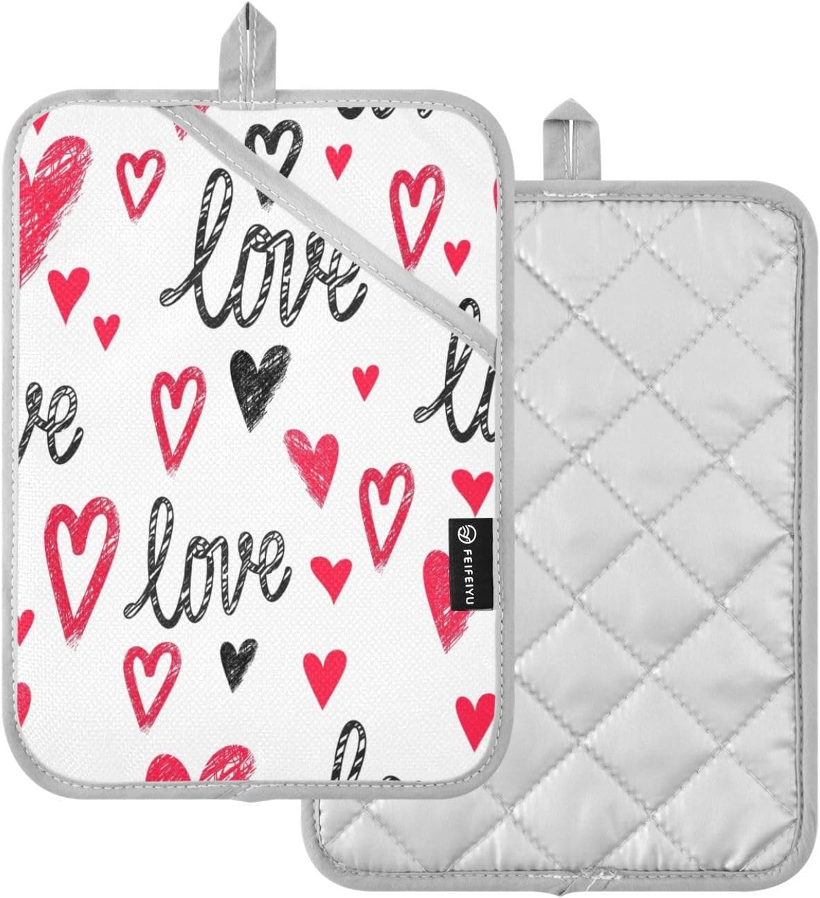 Kcldeci Hearts 2Pack Heat Resistant Oven Mitts