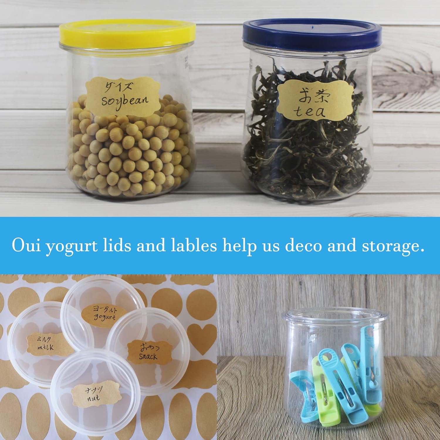 gocola Jar Lids for Oui - 12 Pack Clear with Labels
