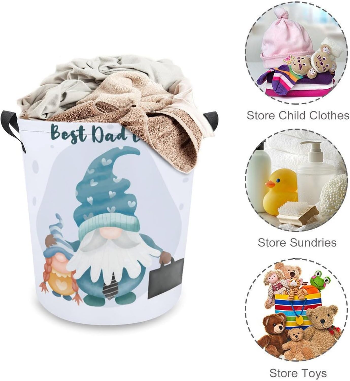 Fathers Day Quote Waterproof Gnome Laundry Hamper with Easy Carry Handles