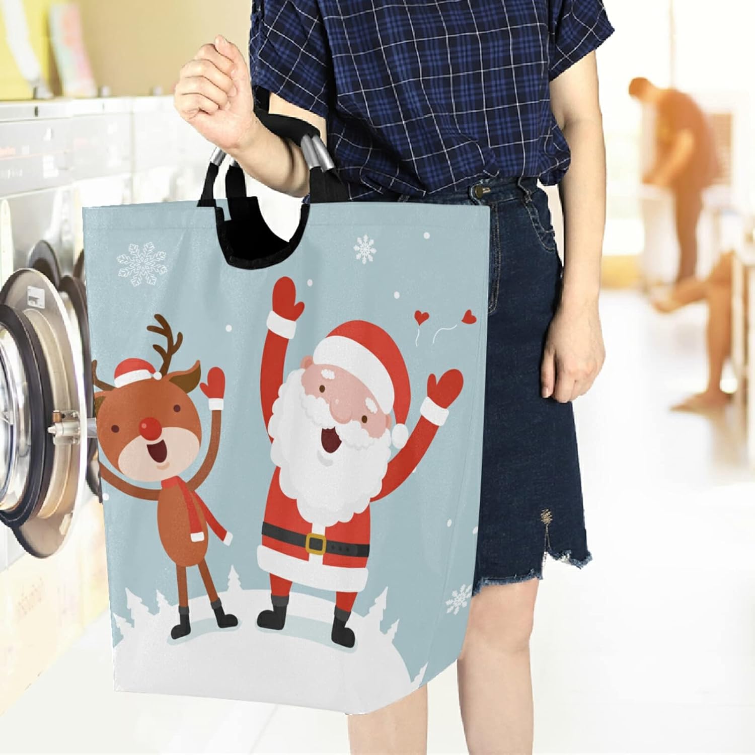 Visesunny Large Capacity Reindeer Laundry Hamper Basket