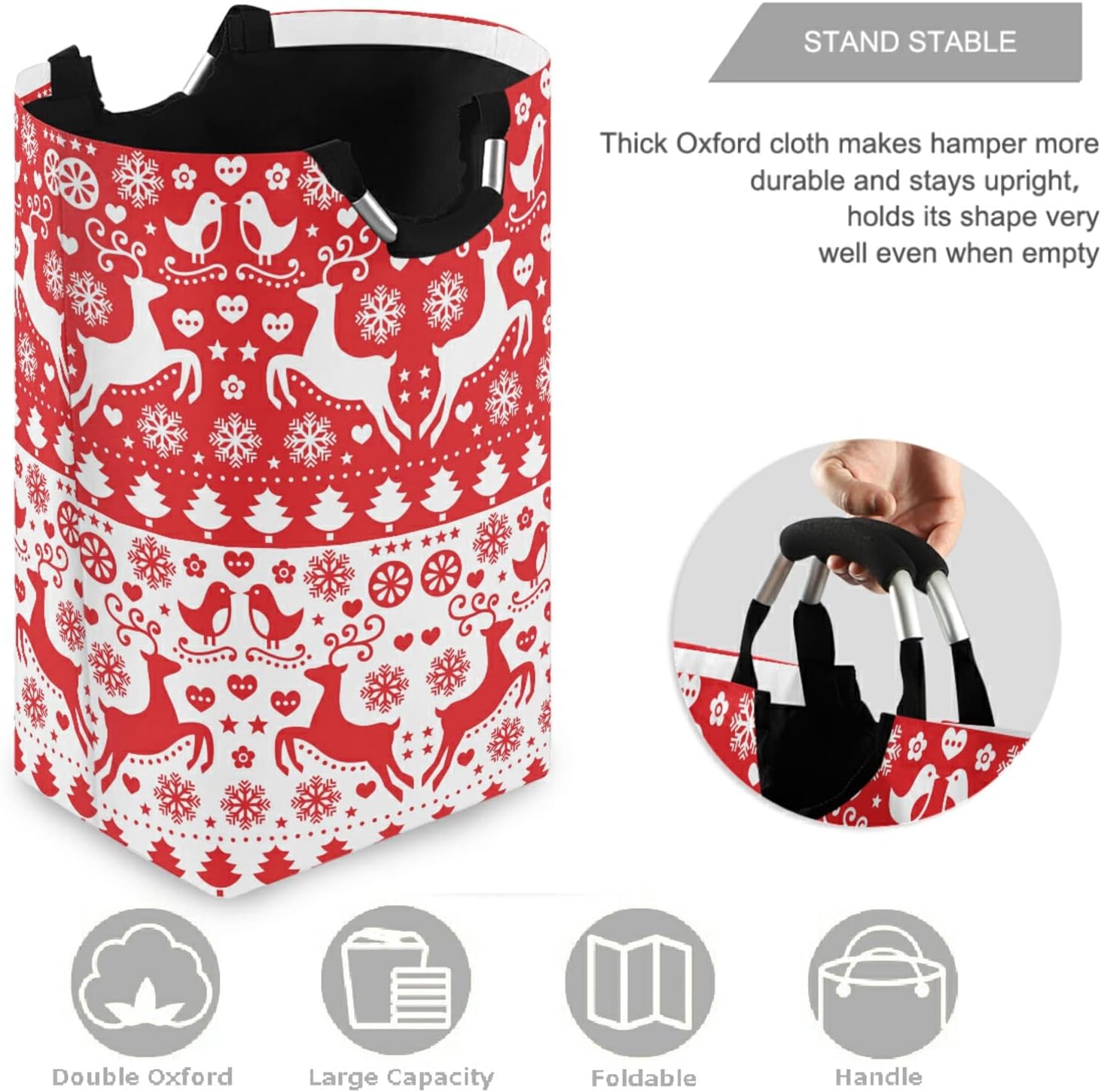Visesunny Christmasred Reindeer Puzzle Water-Resistant Laundry Hamper Basket