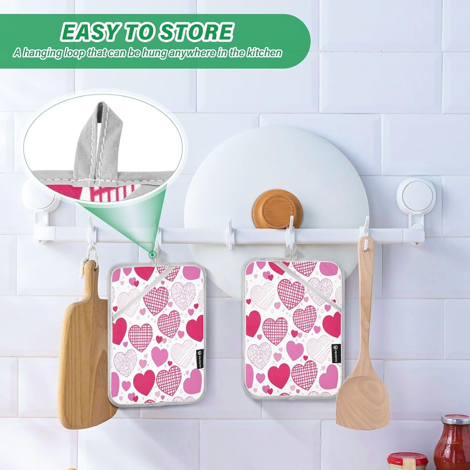 Heat-Resistant Doodle Hearts Pot Holder Set