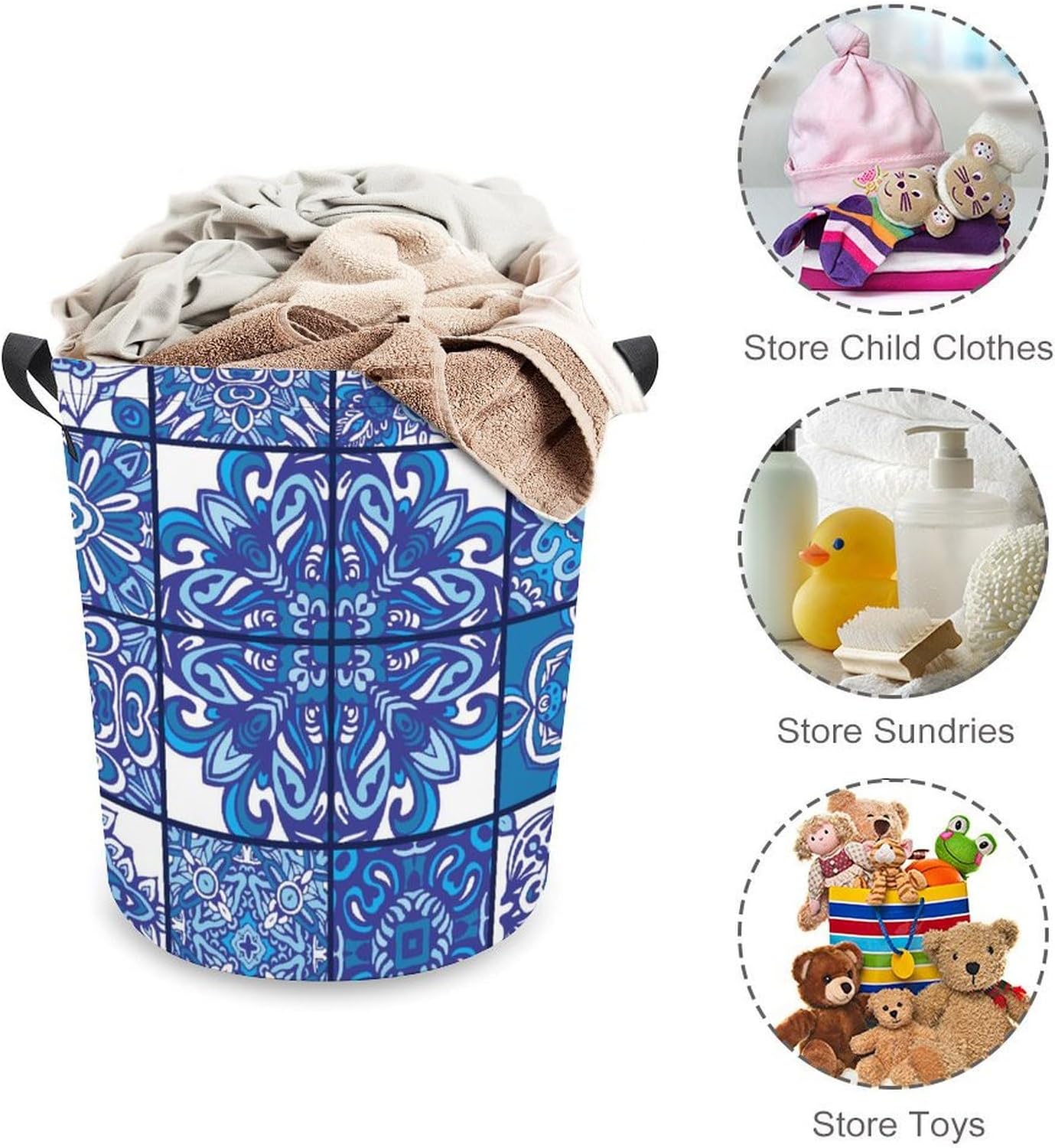 Blue Ethnic Tiles Geometric Laundry Hamper