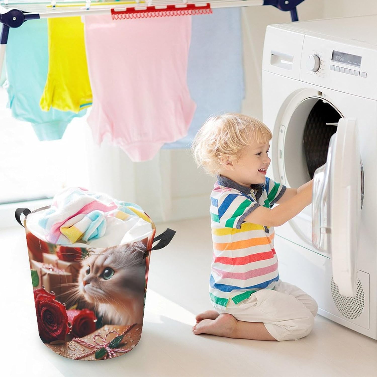 Raindrops Roses Cat Laundry Basket