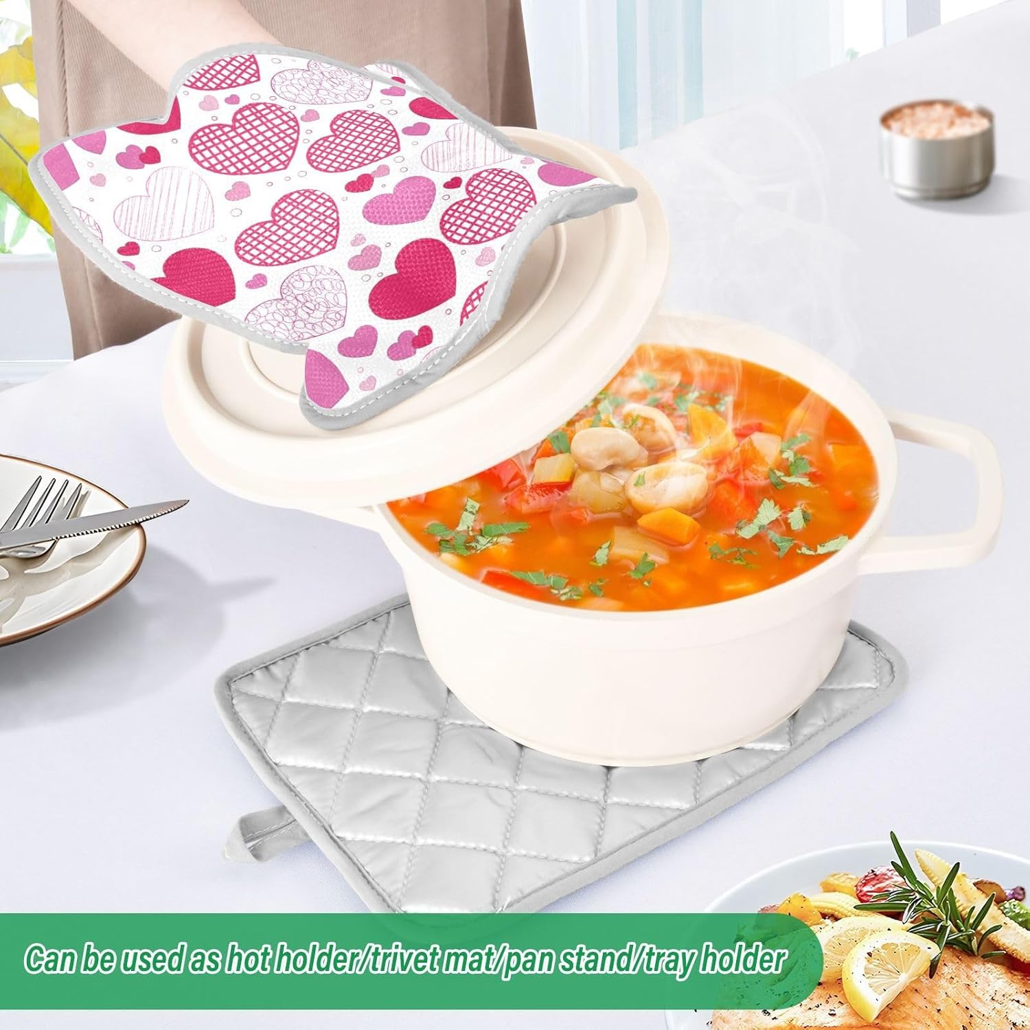 Heat-Resistant Doodle Hearts Pot Holder Set