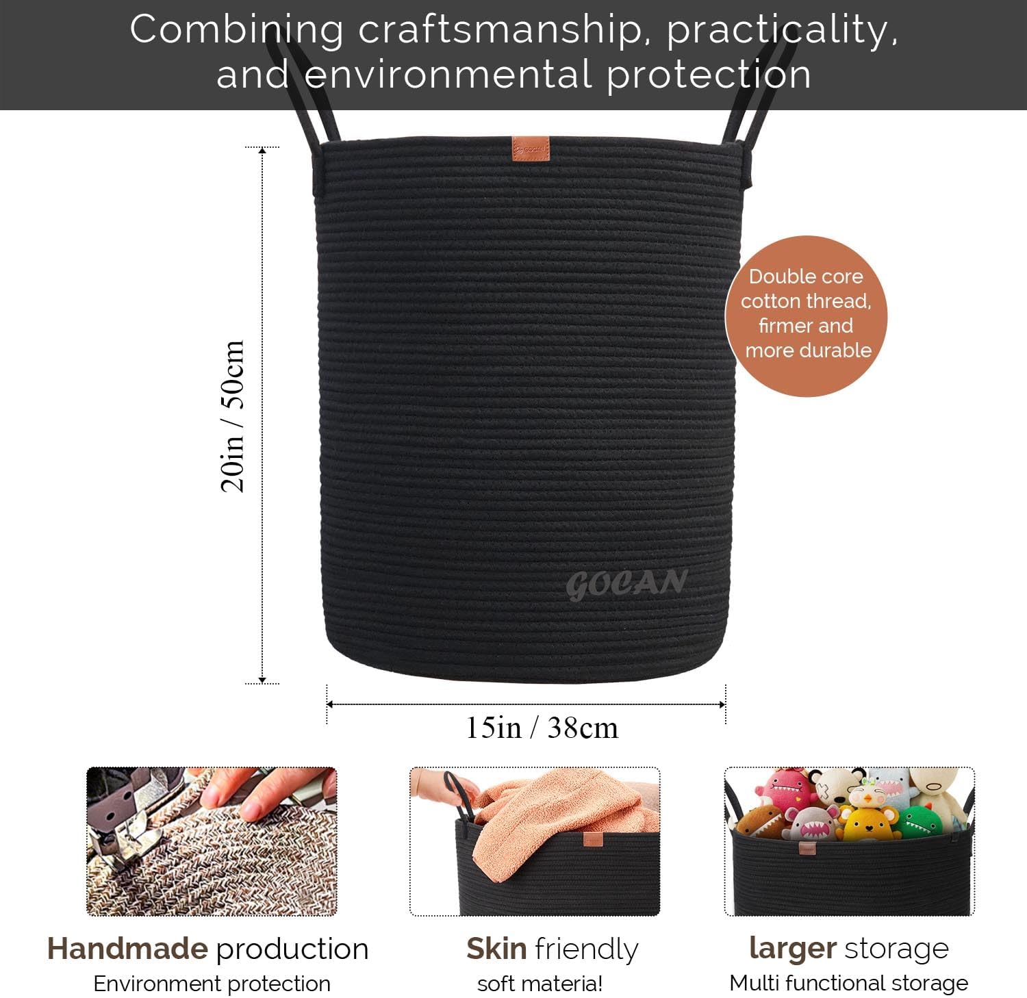 Sturdy Durable Woven Laundry Hamper Basket for Storage