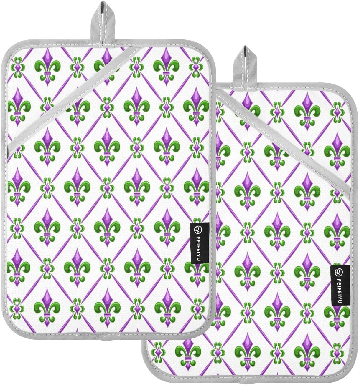 Kcldeci Fleur De Lis Square 2-Pack Potholders Heat-Resistant Kitchen Essential