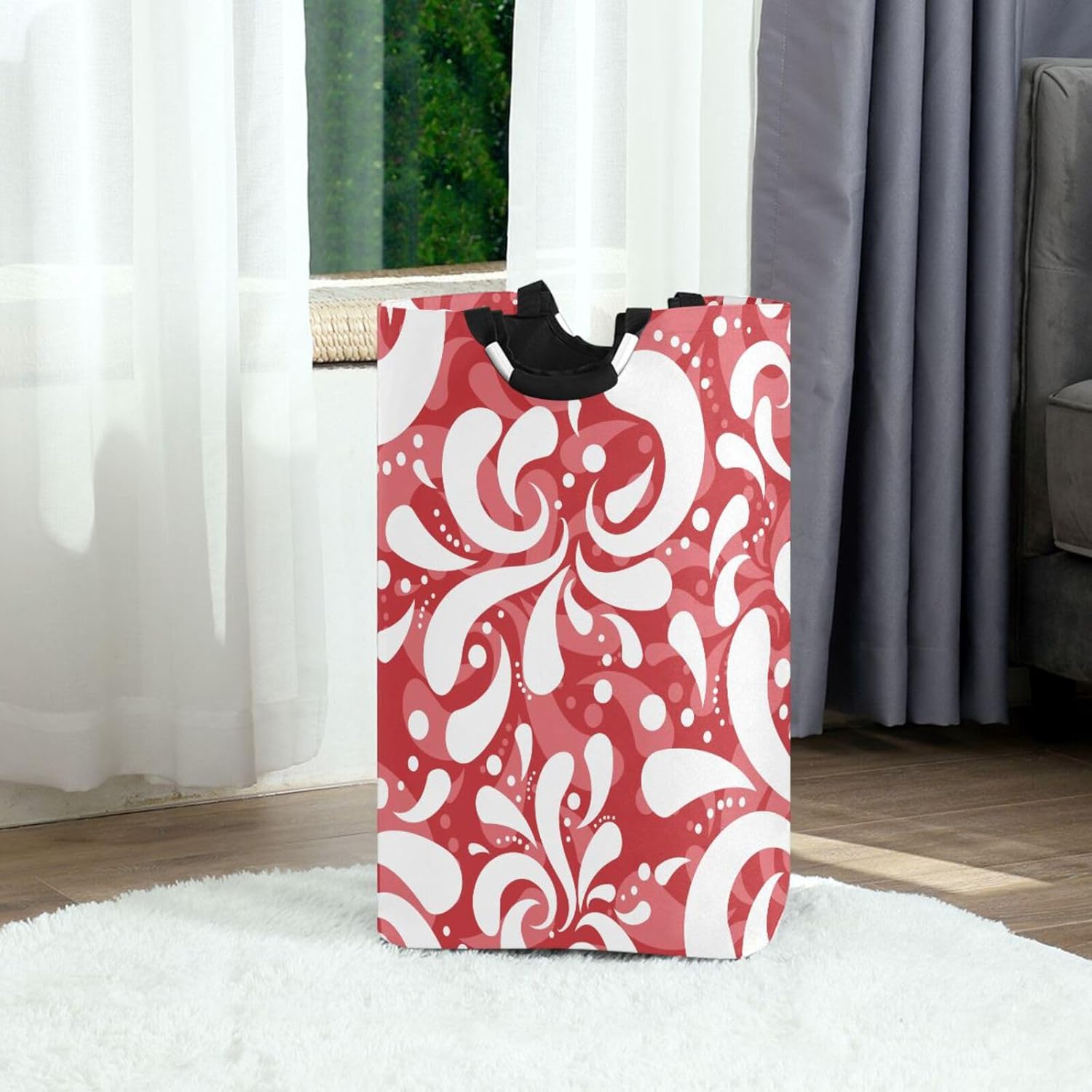 Retro Red Oriental Floral Clothes Hamper - Collapse Waterproof Laundry Organizer