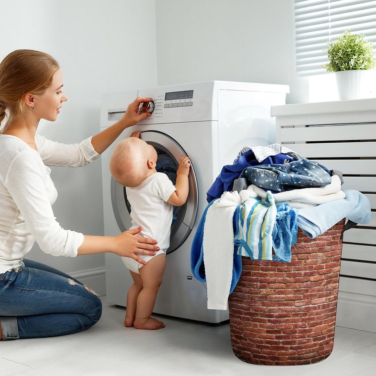 Durable Red Brick Wall Laundry Hamper Waterproof Collapsible for Dorms