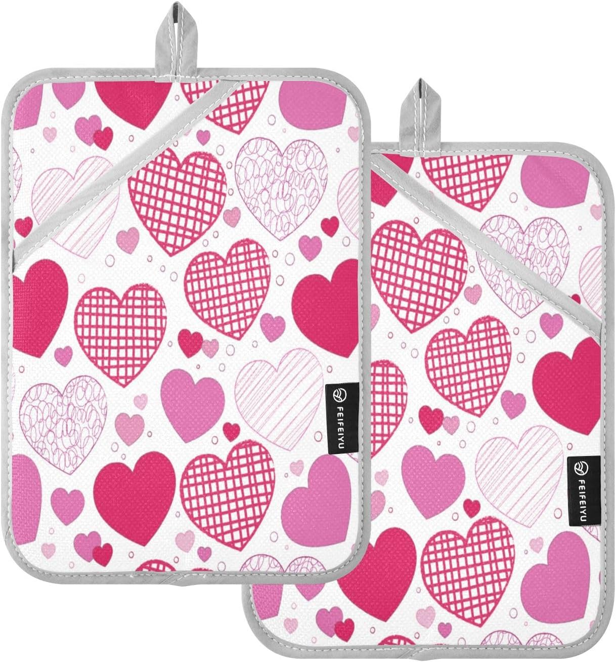 Heat-Resistant Doodle Hearts Pot Holder Set