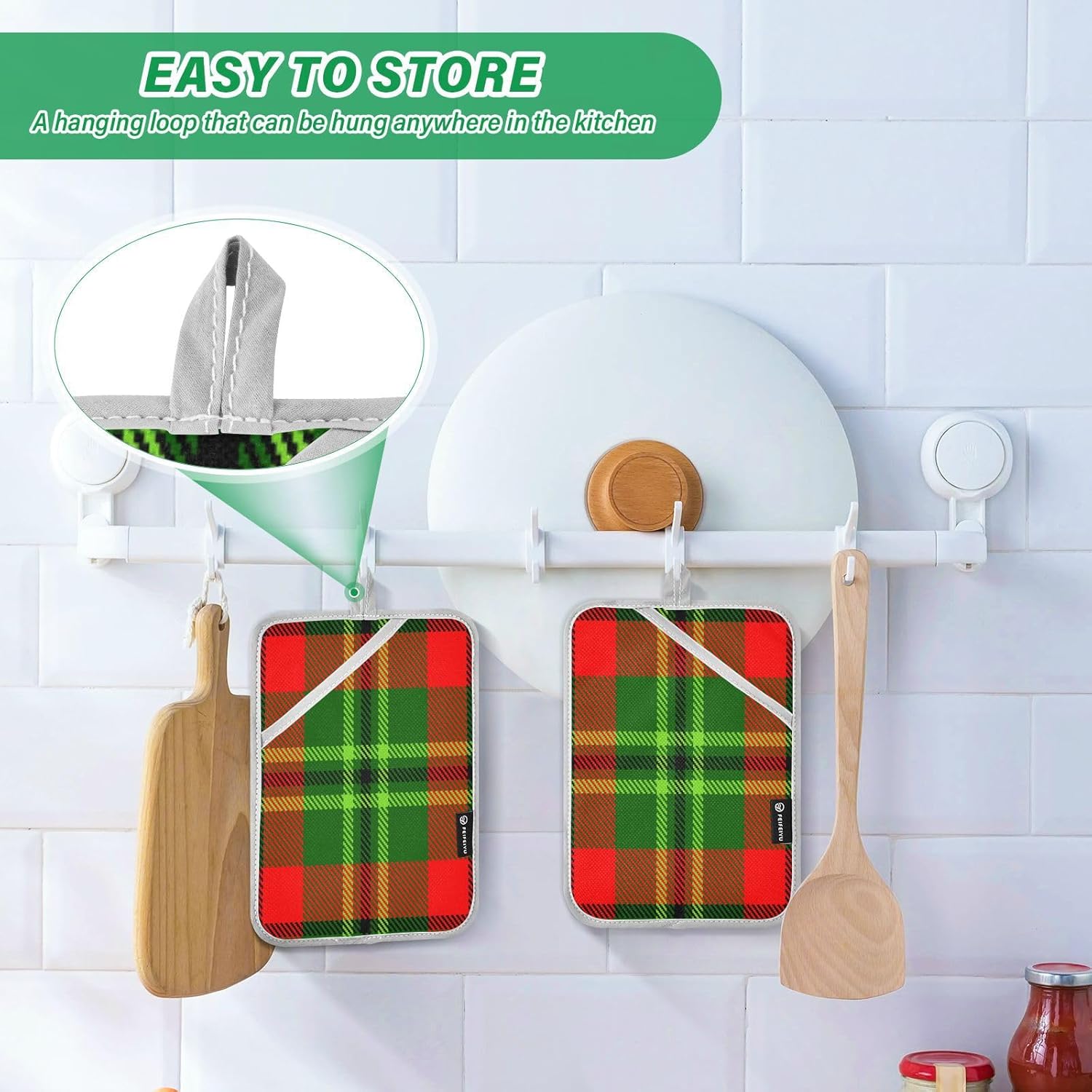 Green Red Tartan Potholders Heat-Resistant Set of 2