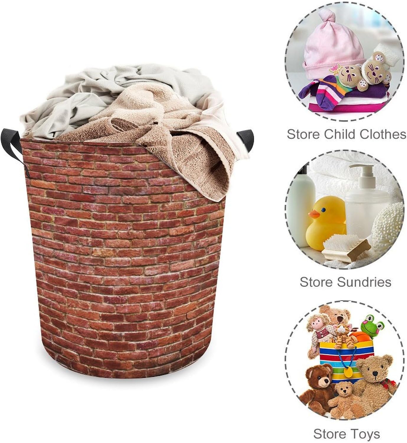 Durable Red Brick Wall Laundry Hamper Waterproof Collapsible for Dorms