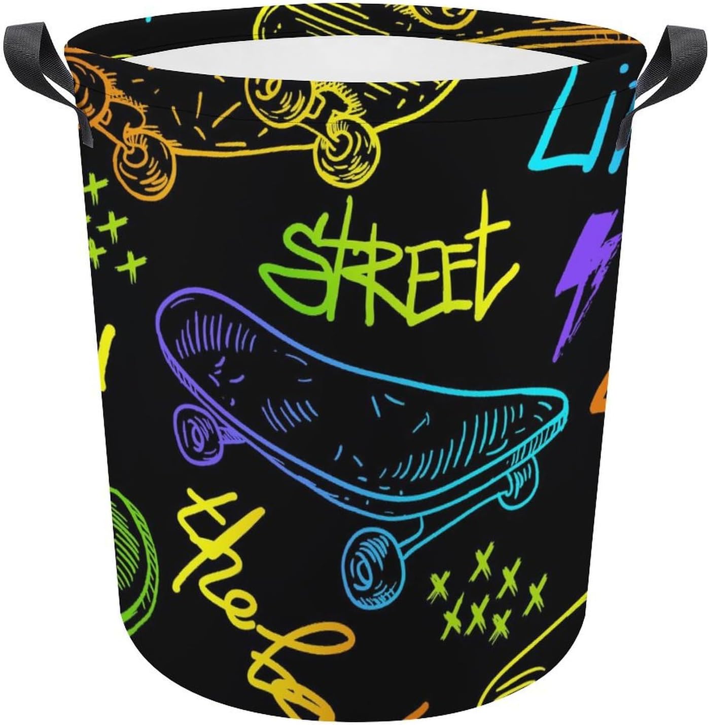 Colourful Skateboard Laundry Hamper Urban Style Waterproof Clothes Basket with Handles