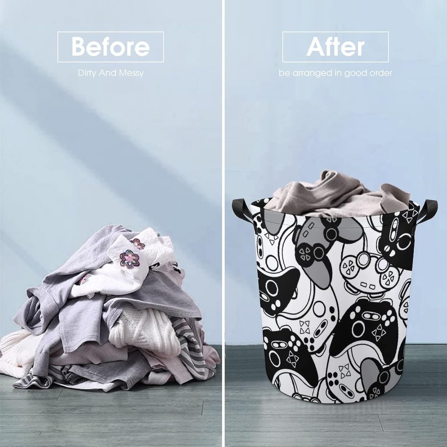 Black and White Joysticks Laundry Baskets Waterproof Durable Collapsible