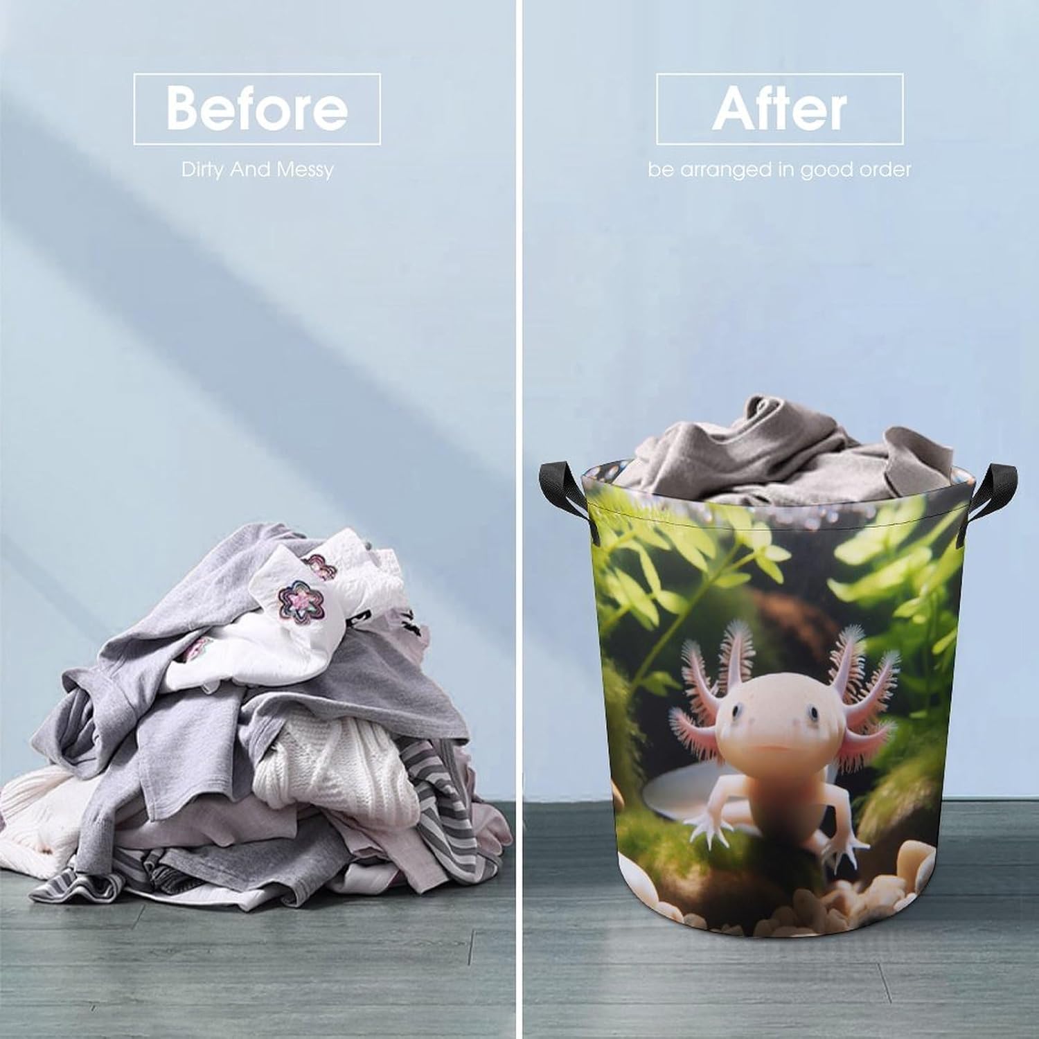 MEIKKO Cute Axolotl Nature Laundry Hamper