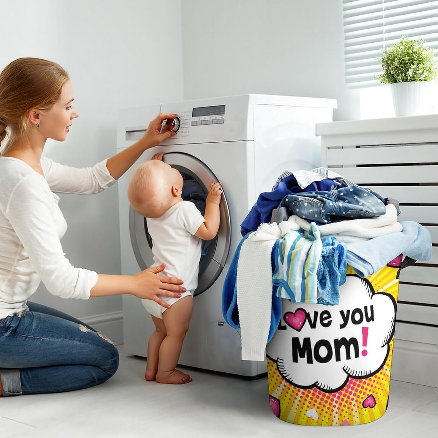 Love You Mom Collapsible Laundry Hamper Perfect for Family Storage