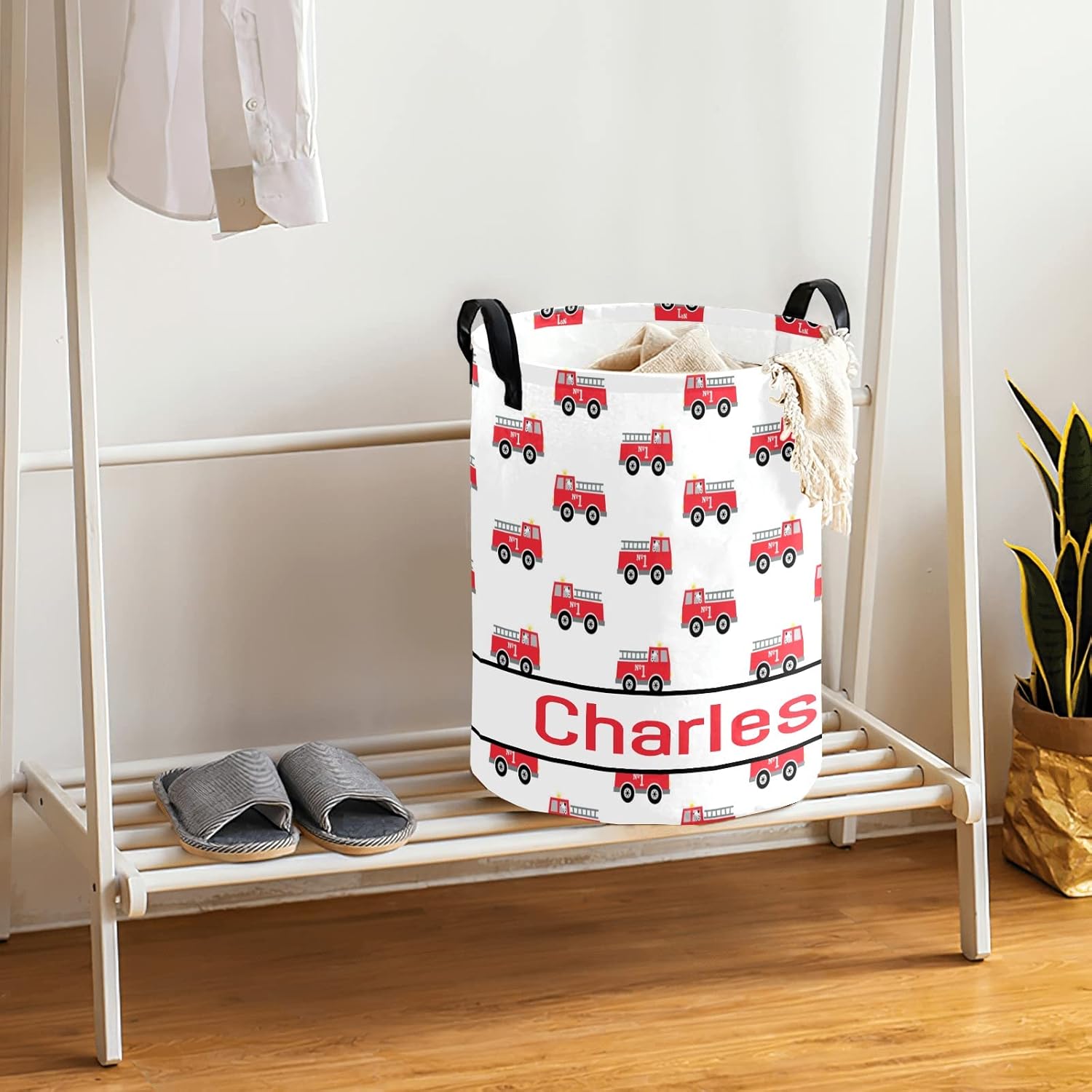 Fire Truck Pattern laundry basket custom with name