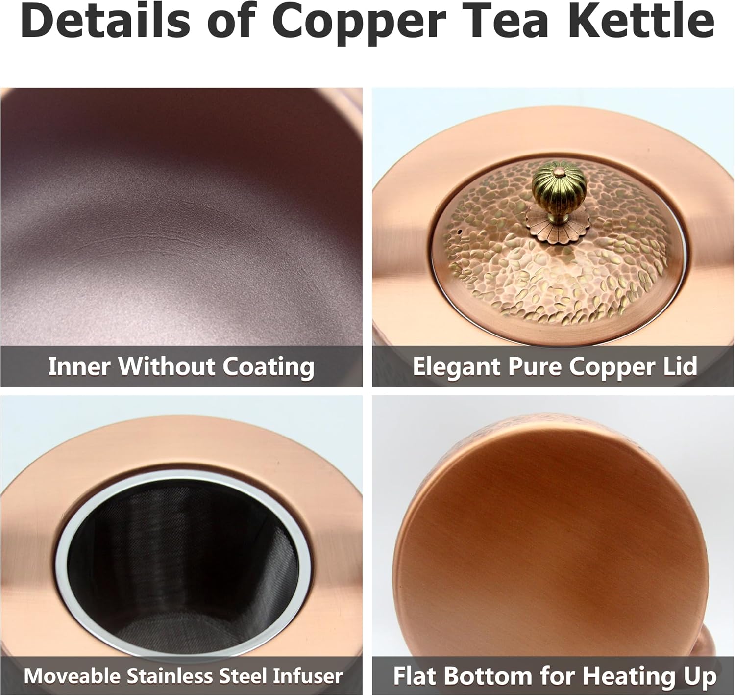 Pure Copper 676oz Tea Pot Stovetop Camping Safe Non-Magnetic Health Benefits