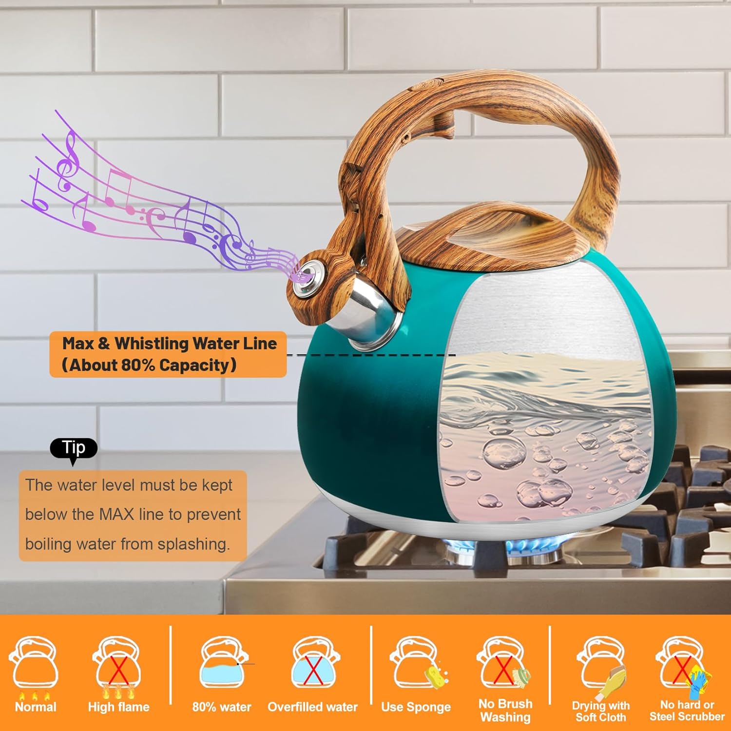 JEASOM Stainless Steel Tea Kettle Ergonomic Design Boiling Water