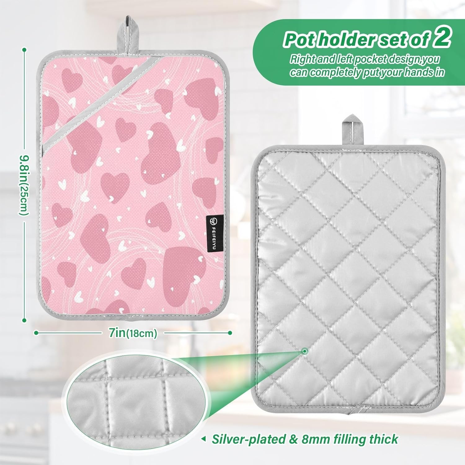KCLDECI Heart 2Pack Pot Holders Heat-Resistant Oven Mitts for Baking Cooking
