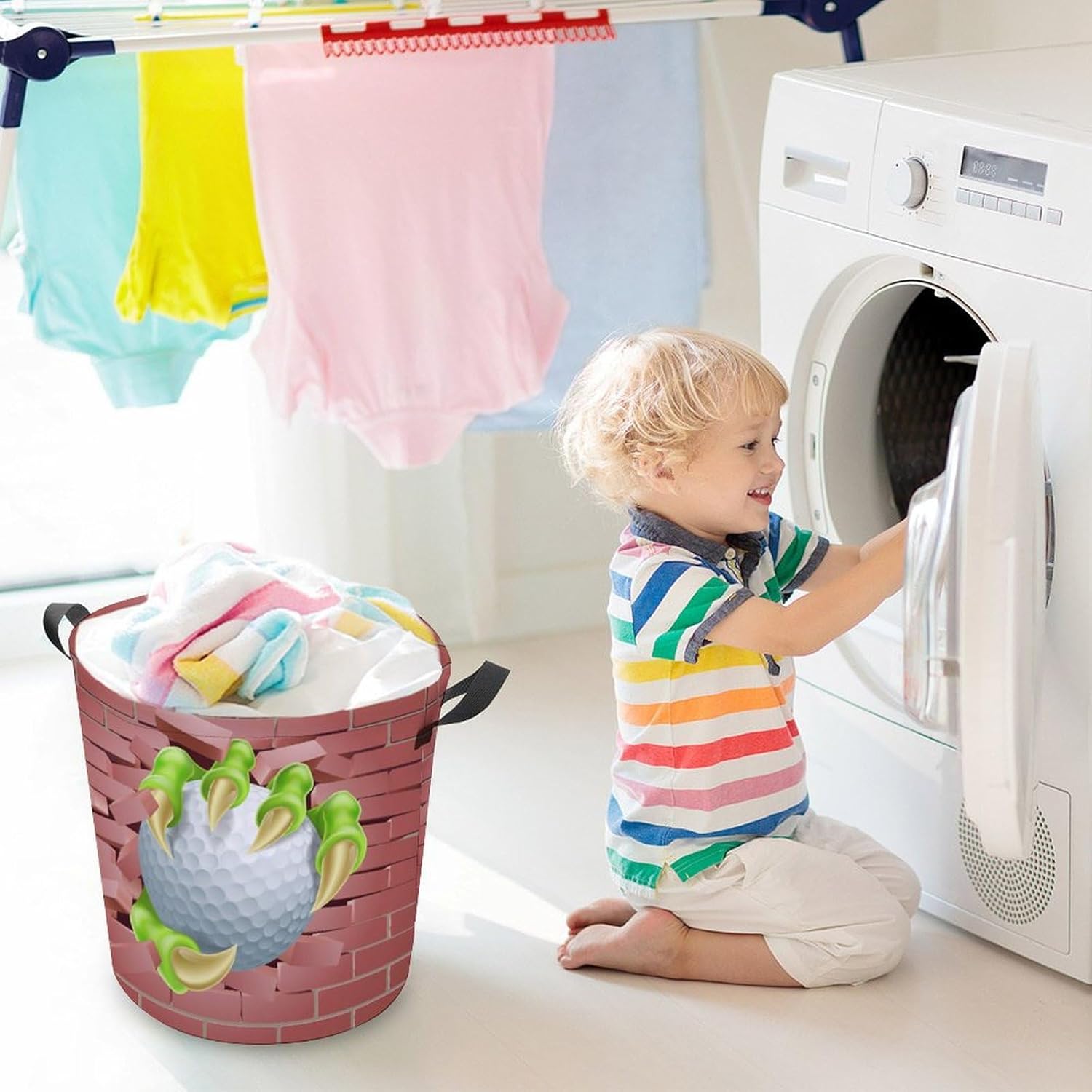 Dragon Claw Golf Ball Laundry Basket with Handles Foldable and Waterproof