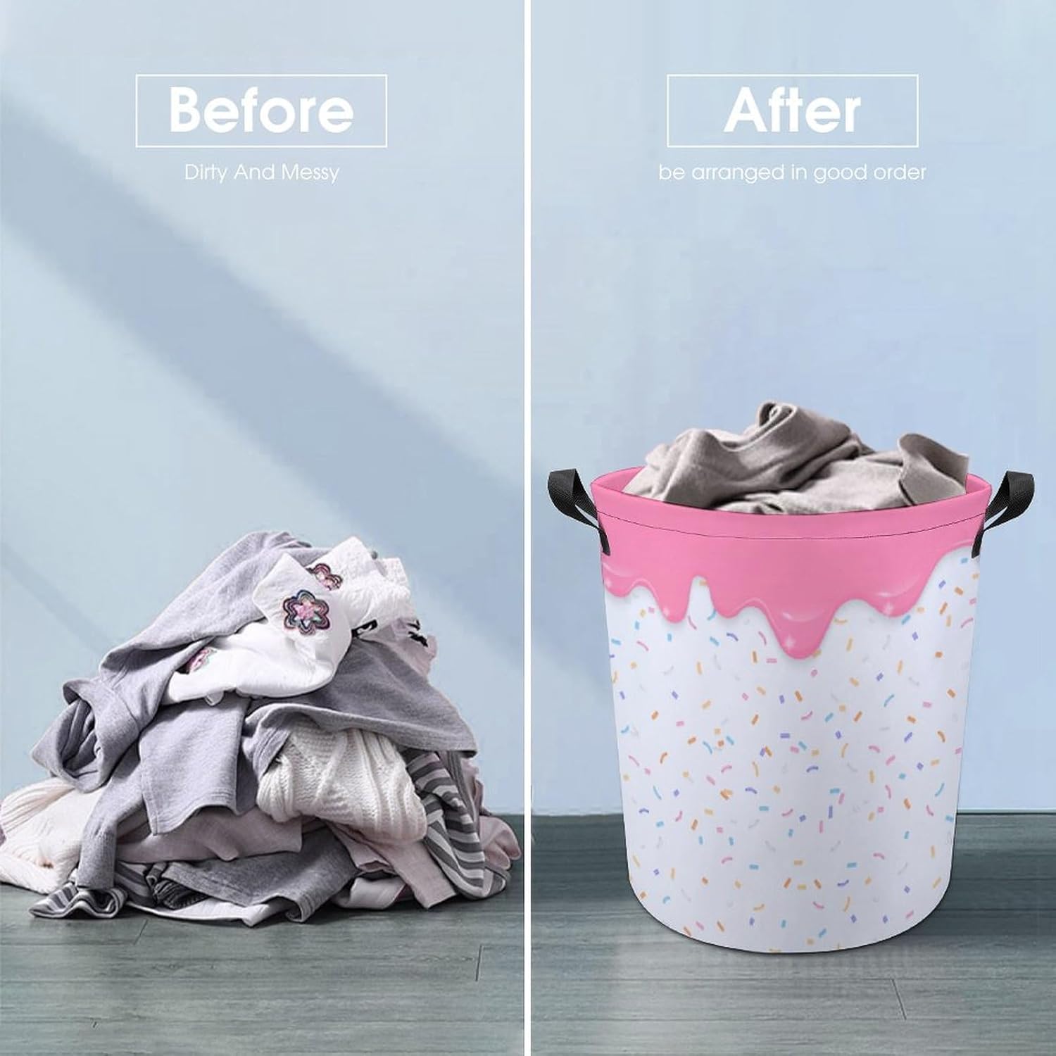 Pink Dripping Liquid Laundry Hamper Donut Basket for Dorms Bedroom Bathroom