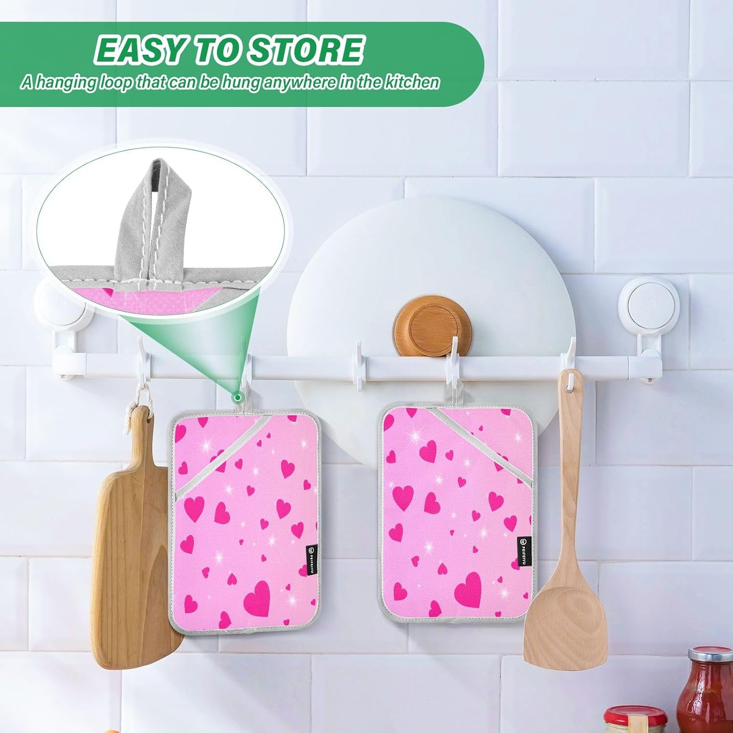 KCLDECI Pink Hearts 2-Pack Heat Resistant Potholders for Kitchen Use