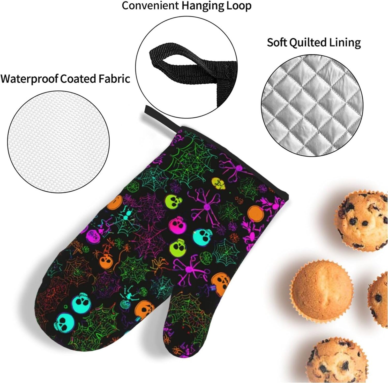 Halloween Skull Print Oven Mitts Set of 4