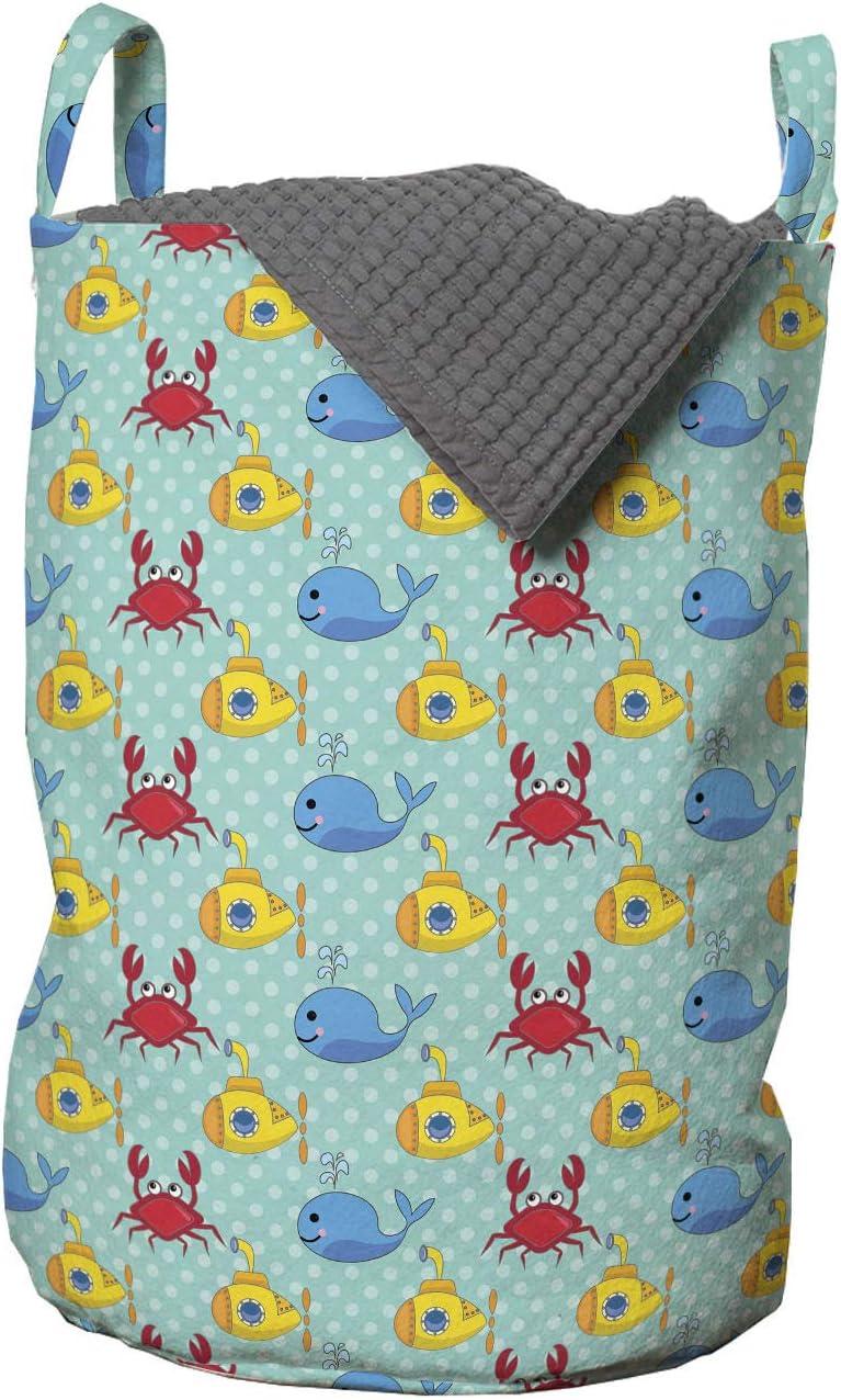Ambesonne Yellow SubmarineLaundry Basket Underwater Life Theme with Handles DrawstringClosure