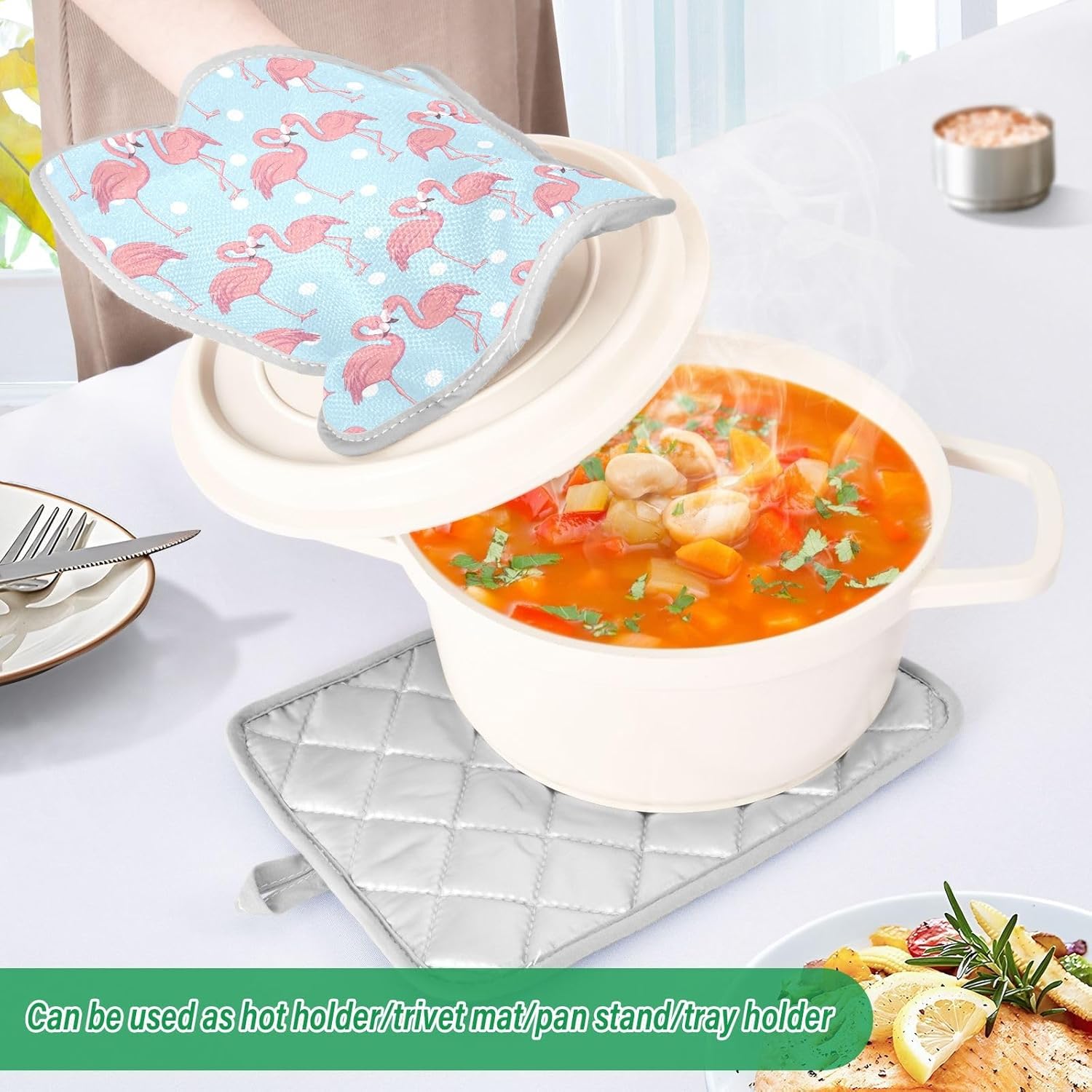 Durable Pink Flamingo Oven Mitts Heat Resistant Potholders for Kitchen