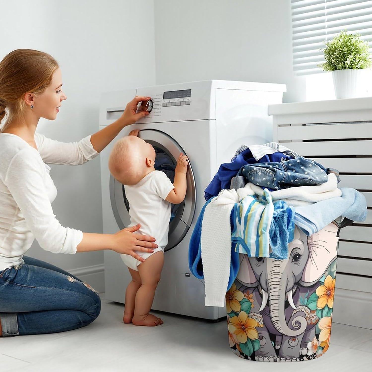 Waterproof Cartoon Elephant Laundry Hamper Cute Storage Basket for Home Kitchen