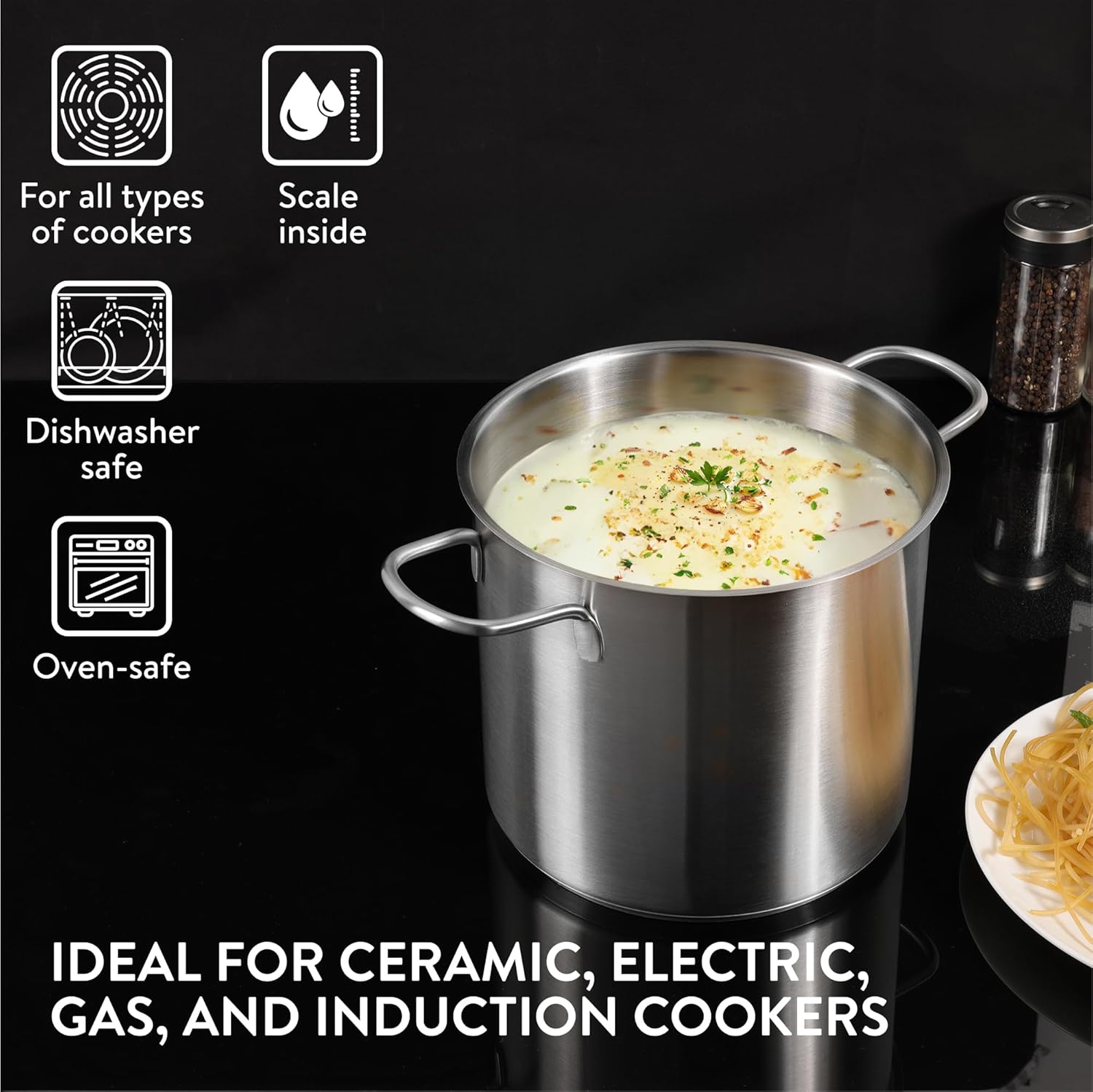 Navaris Stainless Steel Pasta Pot 57 L - Induction Gas Electric Oven Safe