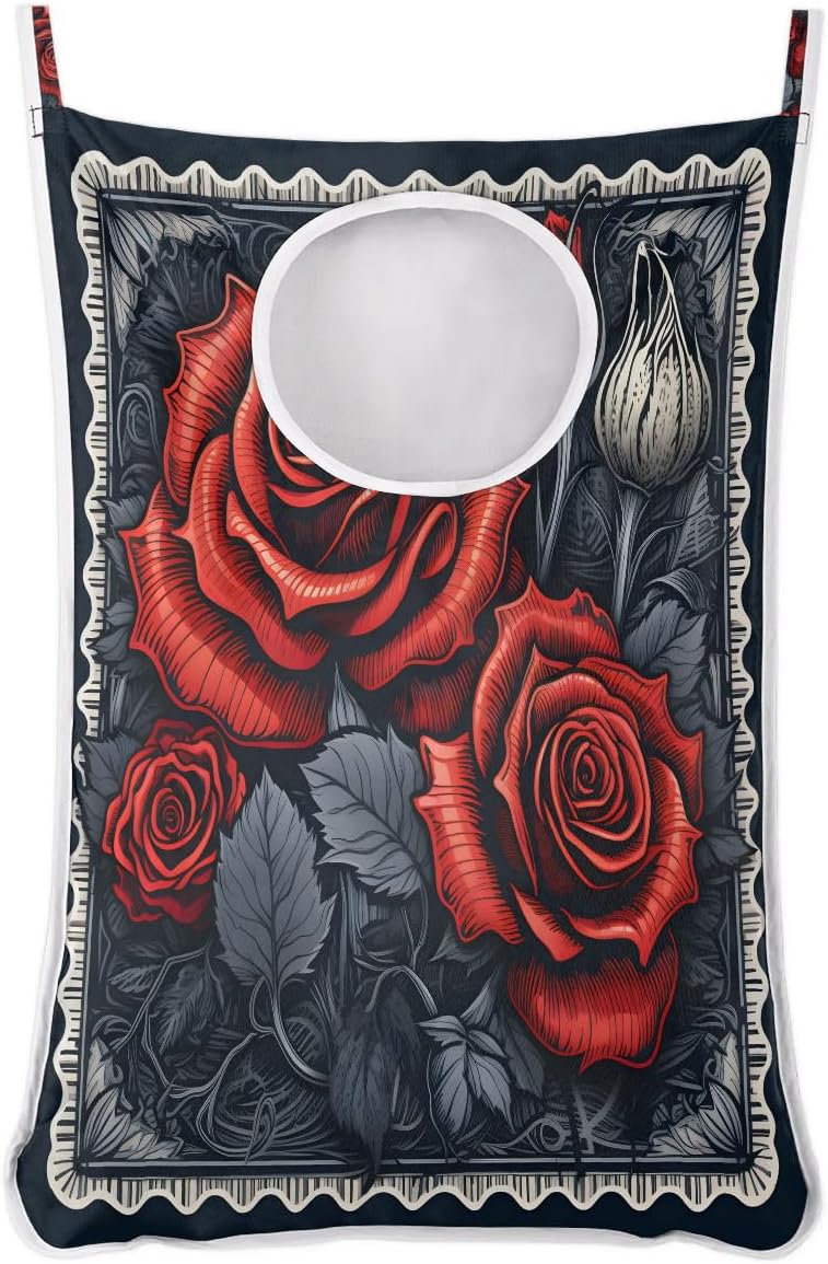 Foldable Red Rose Laundry Hamper for Efficient Storage