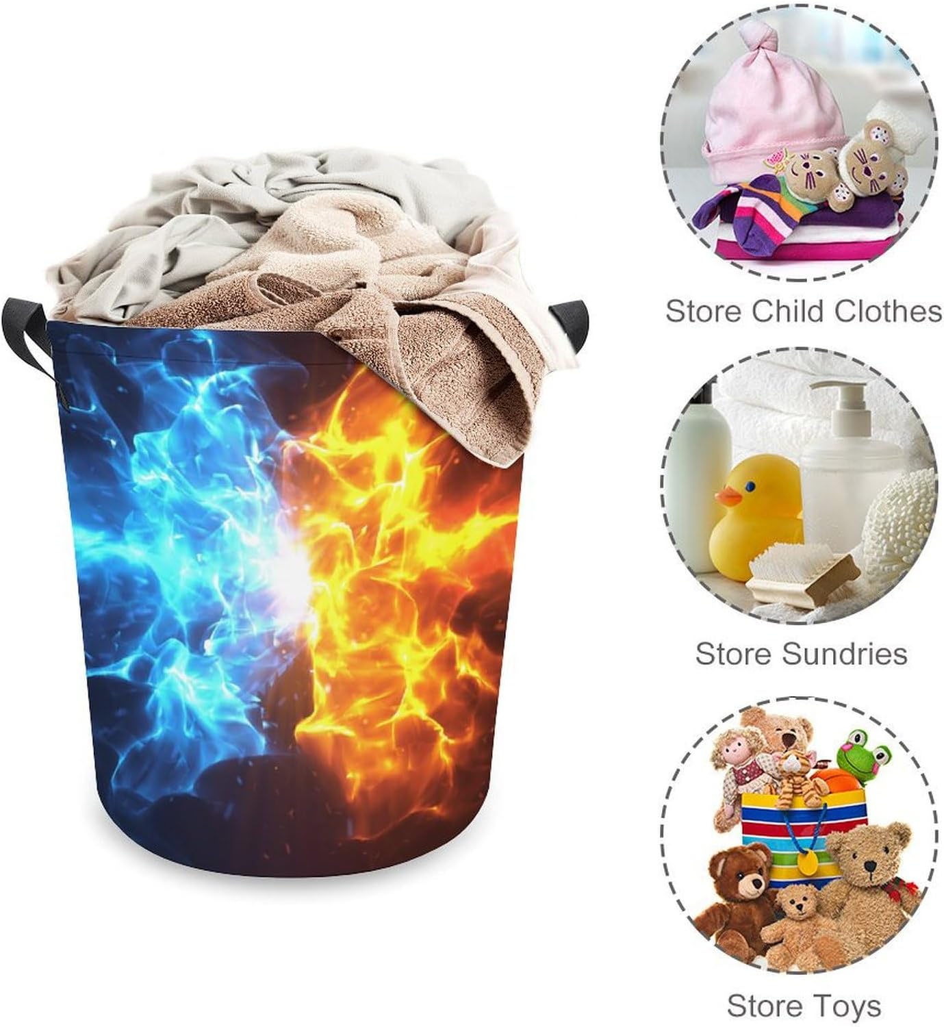 Crashing Blue and Red Flames Laundry Hamper