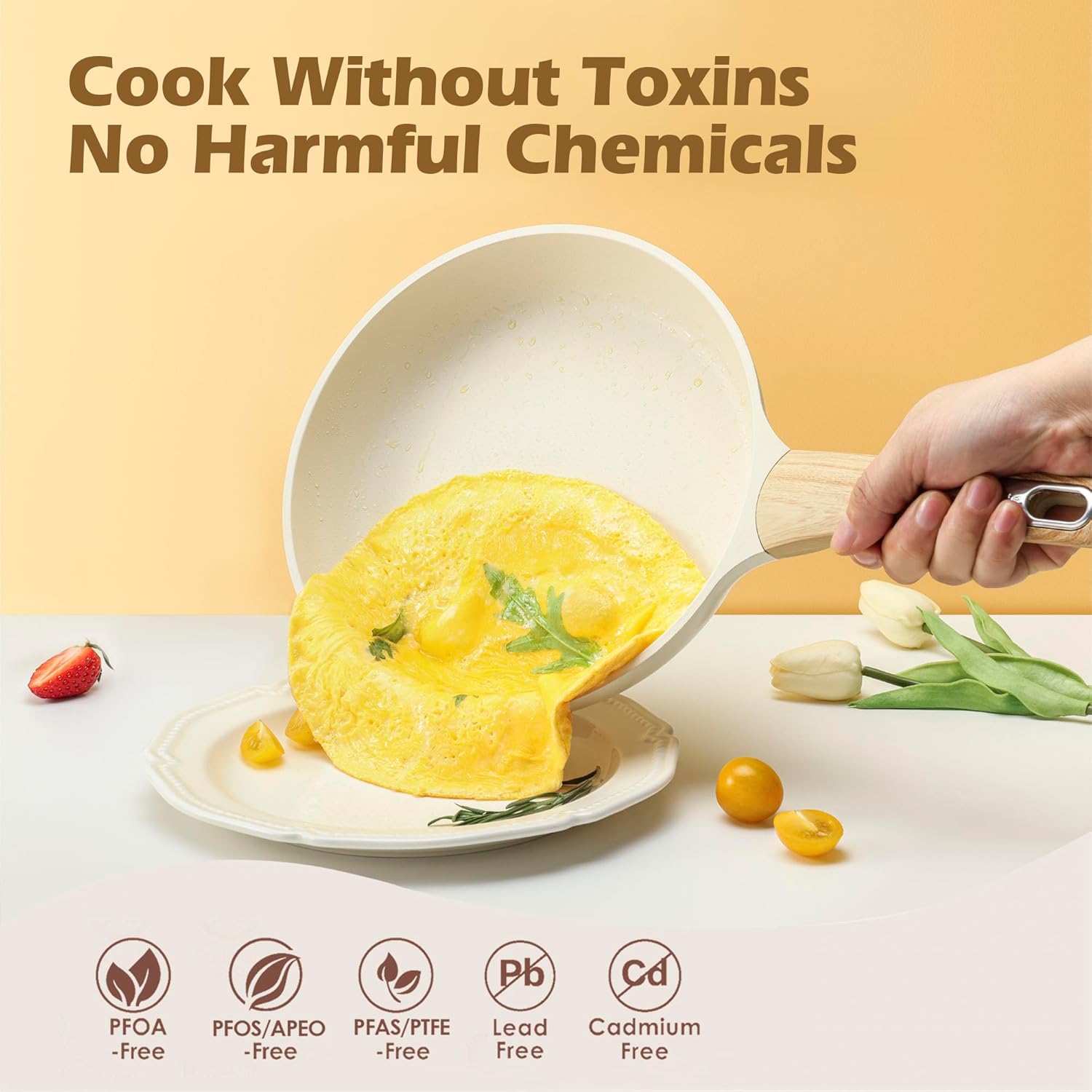 Healthy Ceramic Cookware Set Nonstick 14-Piece for Induction Cooking Kitchen Use