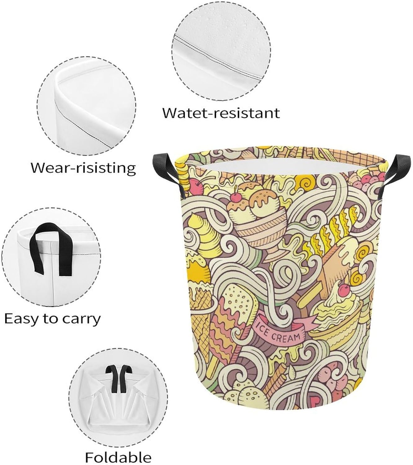 MEIKKO Cartoon Retro Ice Cream summer laundry hamper