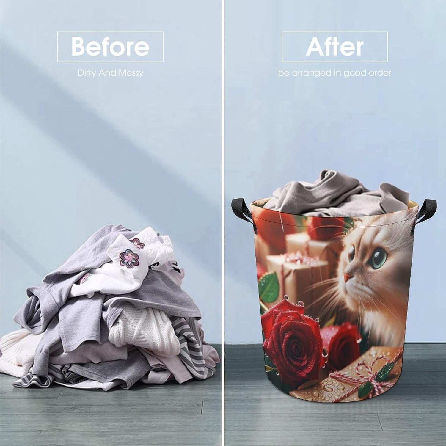 Raindrops Roses Cat Laundry Basket