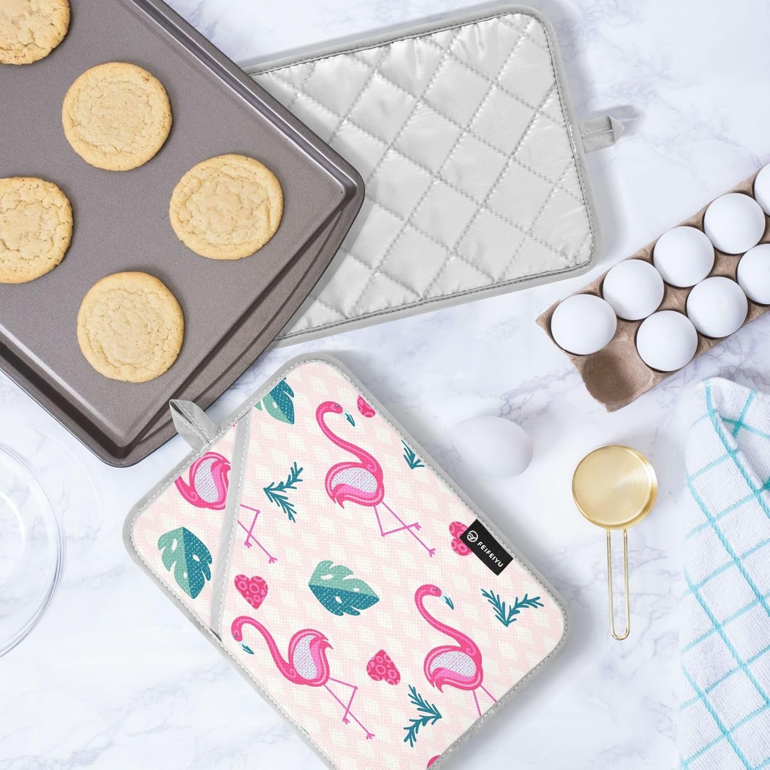 Flamingo Heat-Resistant Potholder Set Protect Oo - Kitchen Essentials for Baking Cooks