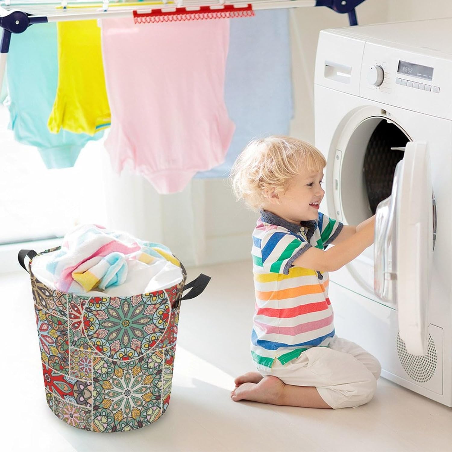 Ethnic Mosaic laundry hampers with Easy Carry Handles