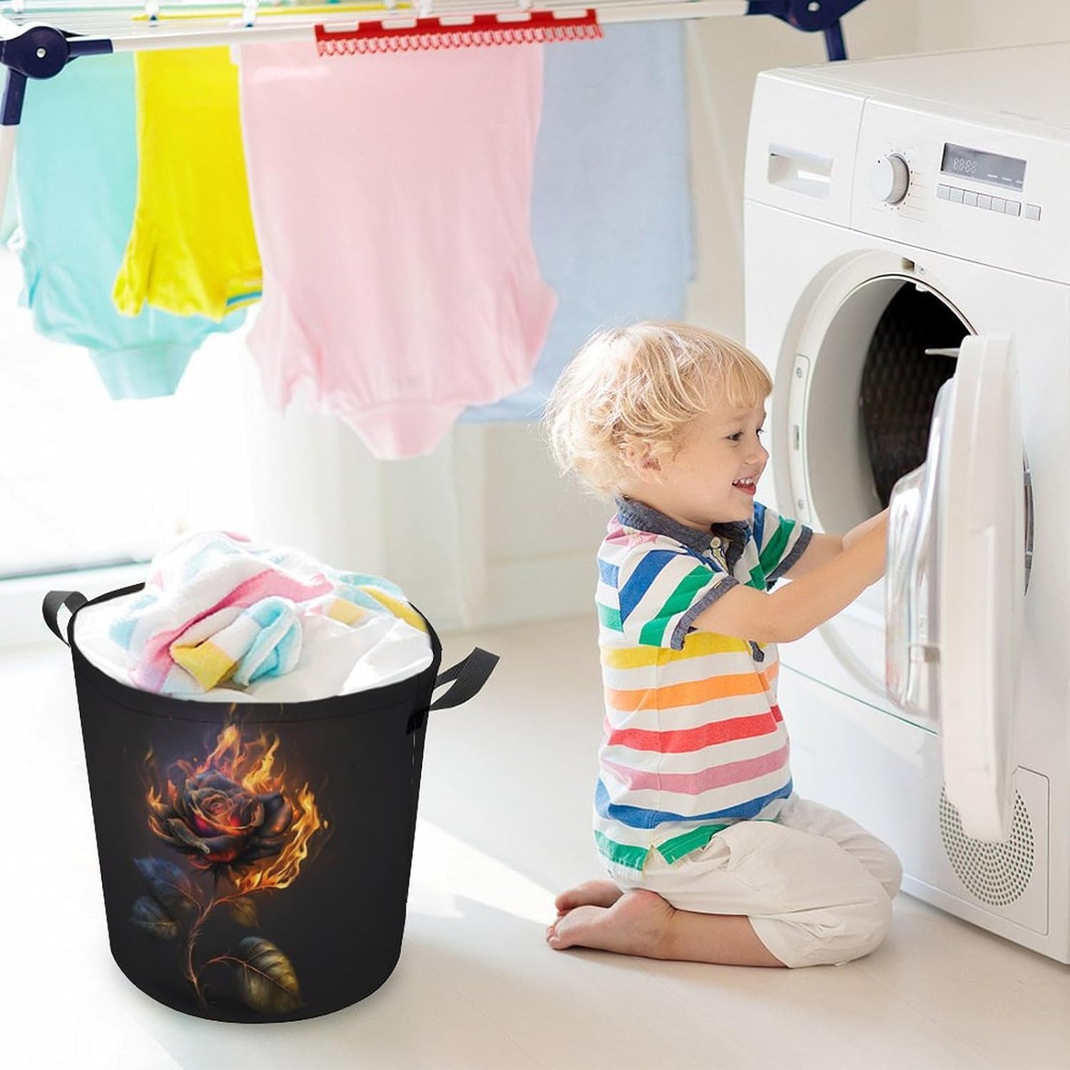 3D Rose Fire Laundry Hamper