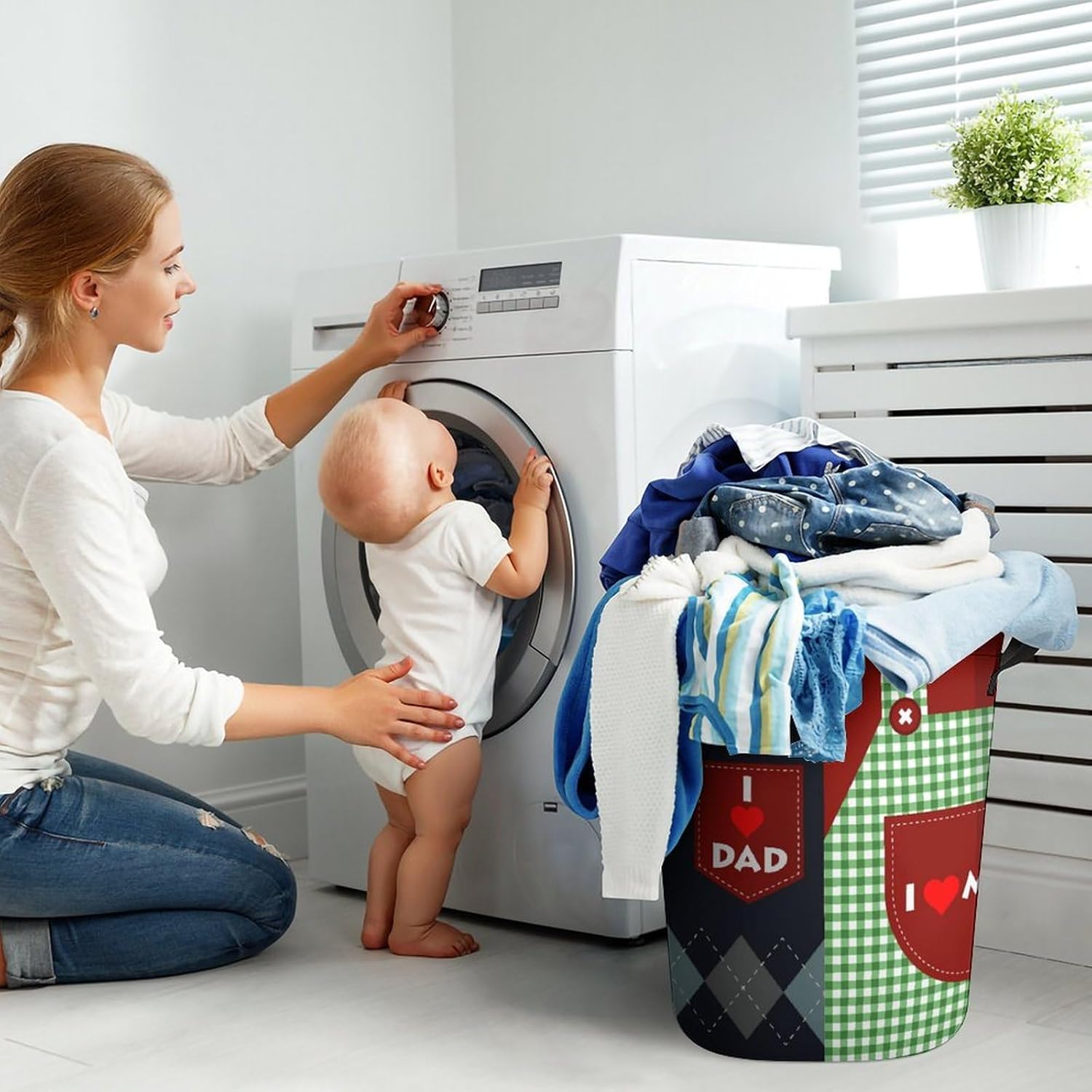 I Love Mom Water-Resistant Collapsible Laundry Basket Family-Friendly Use
