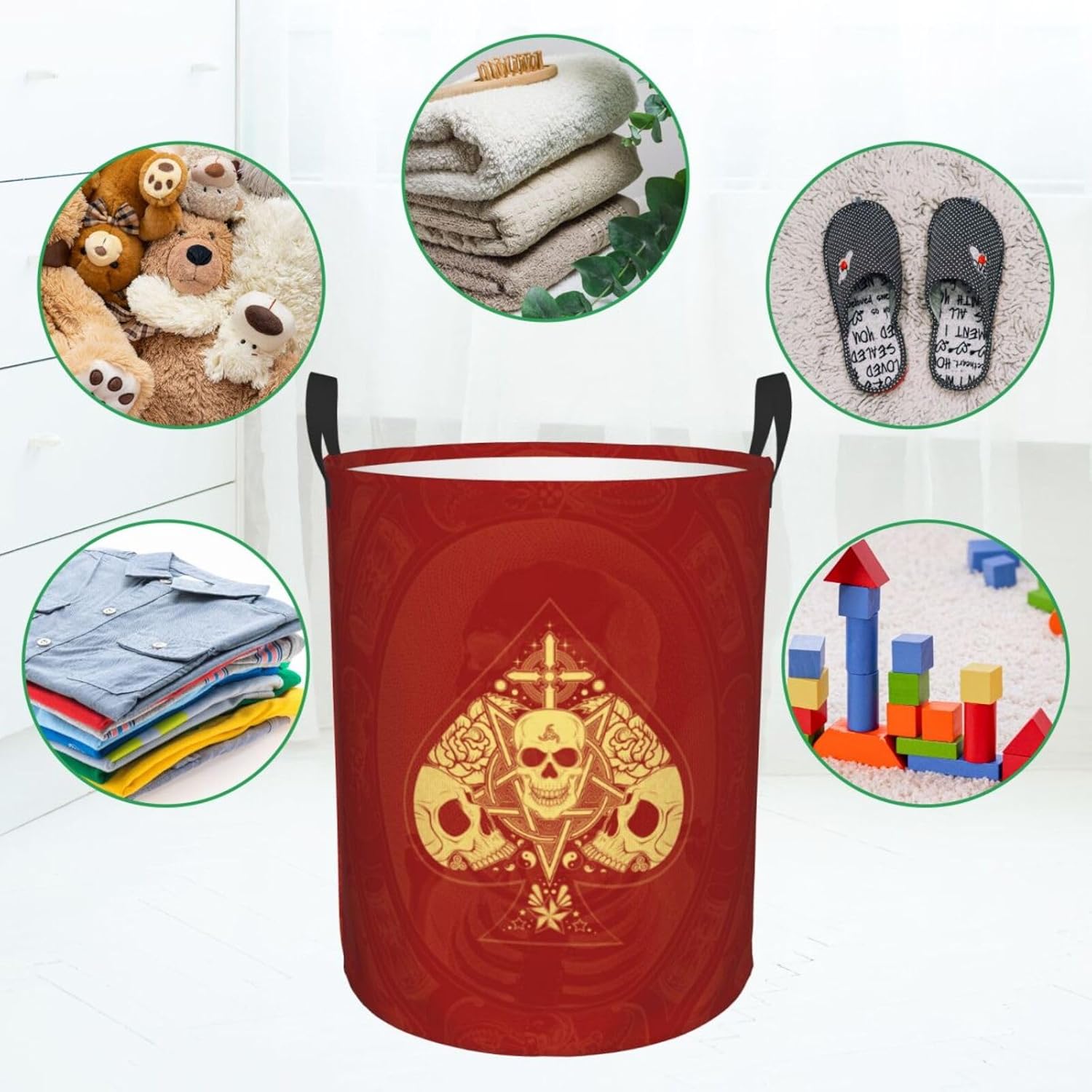 Ace Poke Skull Red Print Waterproof Folding Laundry Hamper Basket