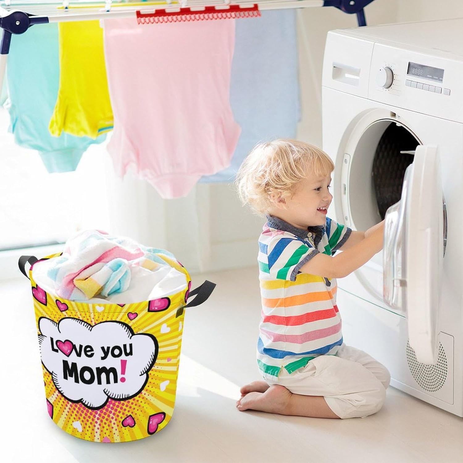 Love You Mom Collapsible Laundry Hamper Perfect for Family Storage