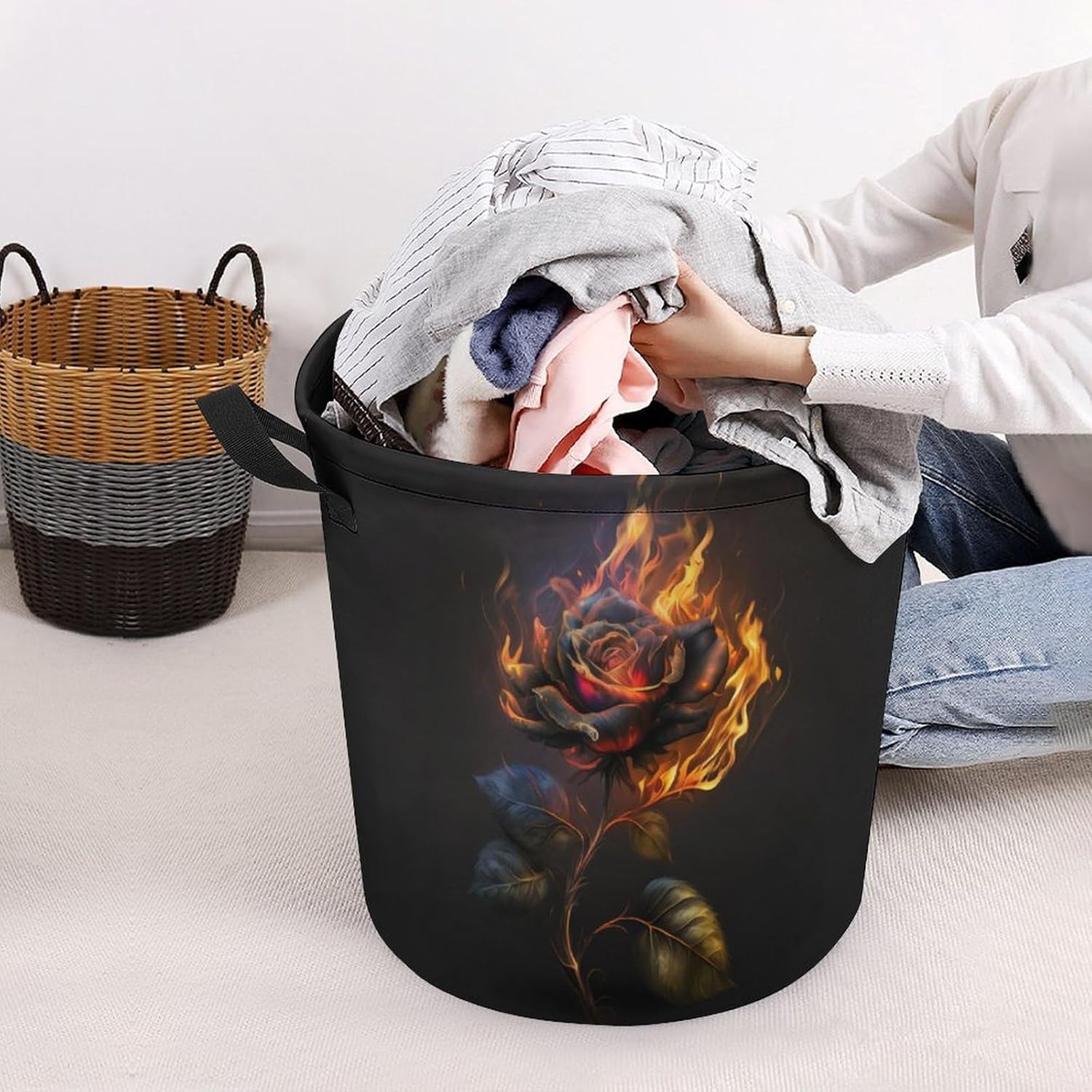 3D Rose Fire Laundry Hamper