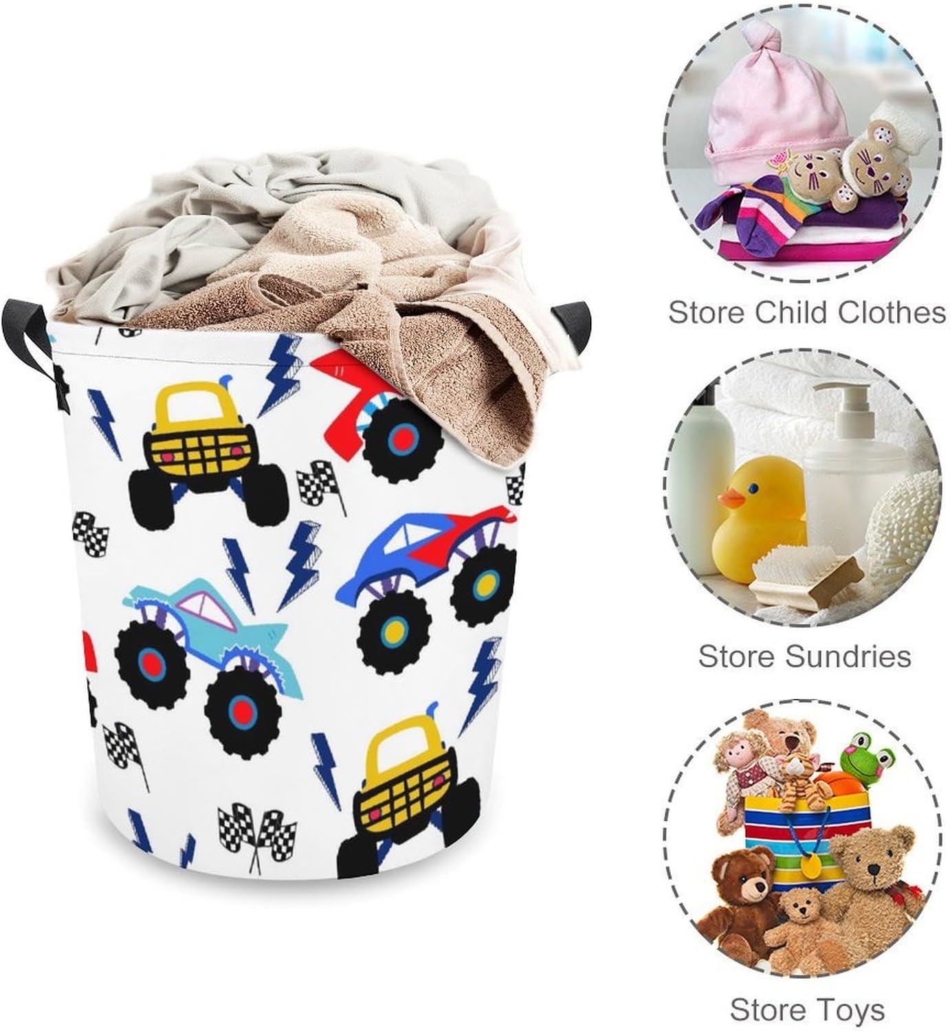 MEIKKO Monster Truck Laundry Basket with Handles