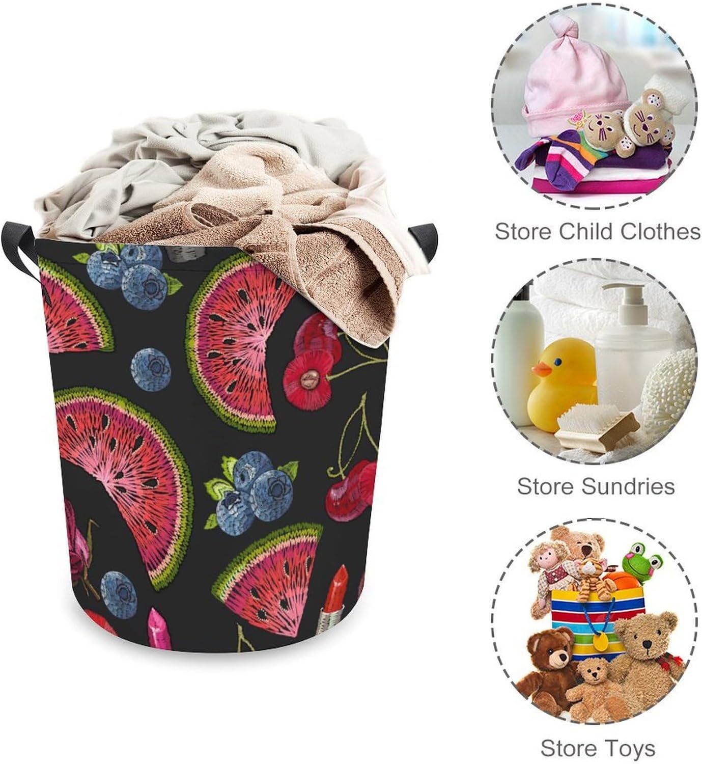 Cherry Watermelon Laundry Basket Durable Collapsible Hanger for Family Travel