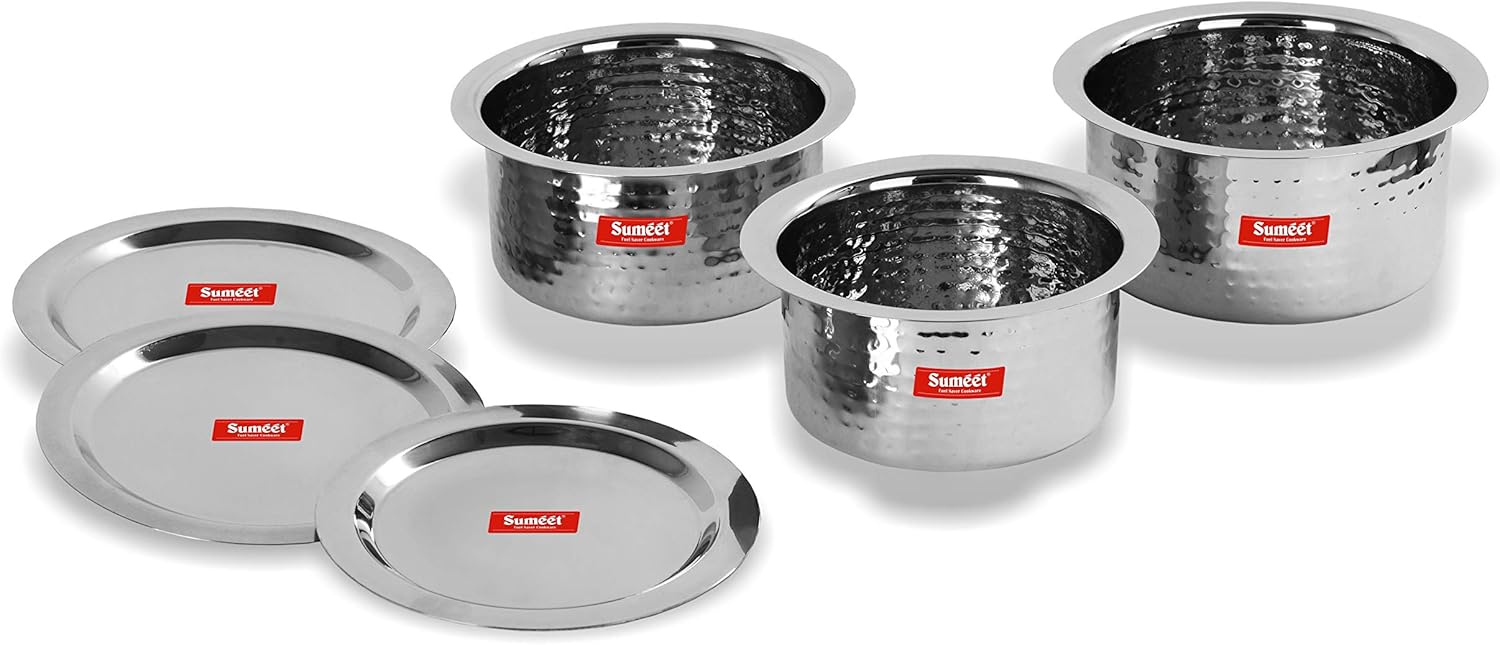 Sumeet Stainless Steel Hammered Texture 3-Piece Cookware Set