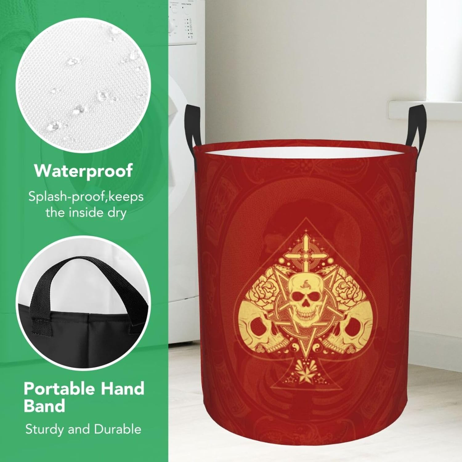 Ace Poke Skull Red Print Waterproof Folding Laundry Hamper Basket